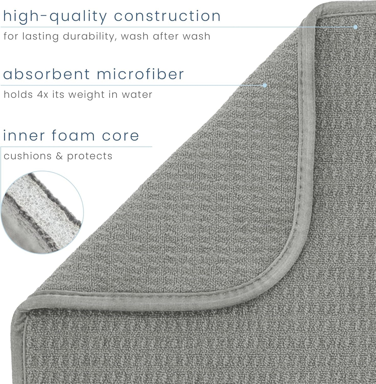 S&T INC. Dish Drying Mat XL, 18” x 24”, Absorbent Microfiber Kitchen Counter Mat, Dish Drying Pad for Dishes, Utensils, Pots and Pans, Extra Large, Grey