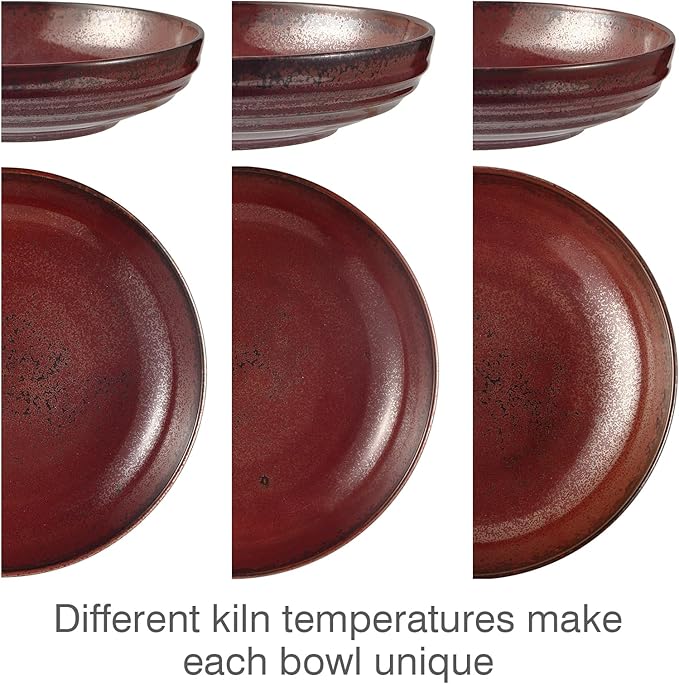 HAPPY KIT Stoneware Pasta Bowls, 9-inch, Set of 4, 42 oz, Reactive Glaze Large Salad Bowls, Scratch-Resistant Ceramic Serving Bowls, Four Colors