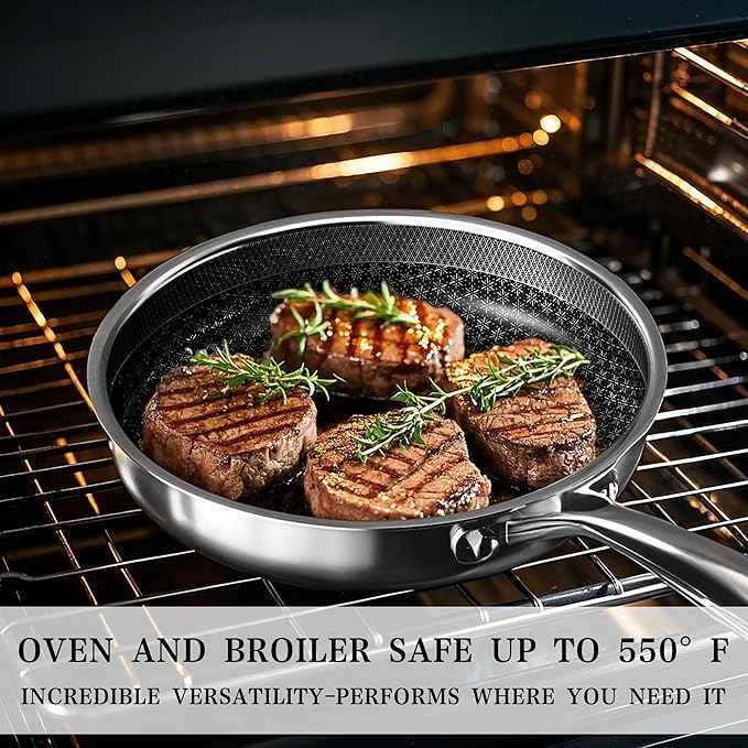 VONIKI Hybrid Tri-ply Stainless Steel Cookware Set, Pots And Pans Set Non Stick with Steamer Basket, Non Toxic Induction Cookware, Kitchen Cookware Sets PFOA & PTFE Free, Dishwasher and Oven Safe