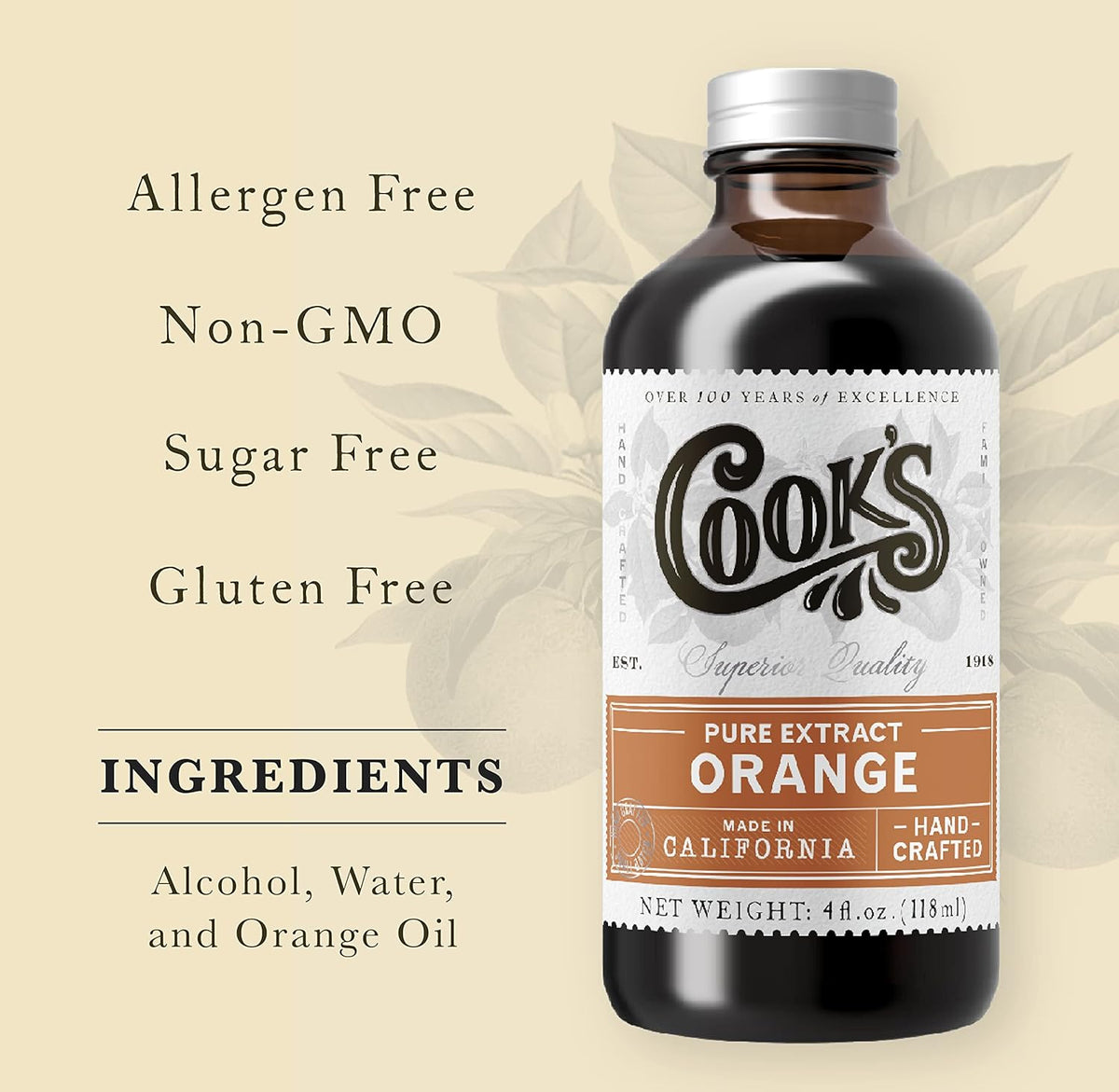 Cook's Pure Orange Extract From Florida Oranges | For Ice Cream, Cakes, Breads, Cookies and Drinks, 8 oz