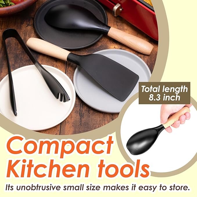 Seki Japan Stylish Kitchen Tool Set, Flexible Non Stick Heat Resistant Nylon Cooking Spoon, Cooking Curved Spatula, Serving Food Tong Set For Cookware