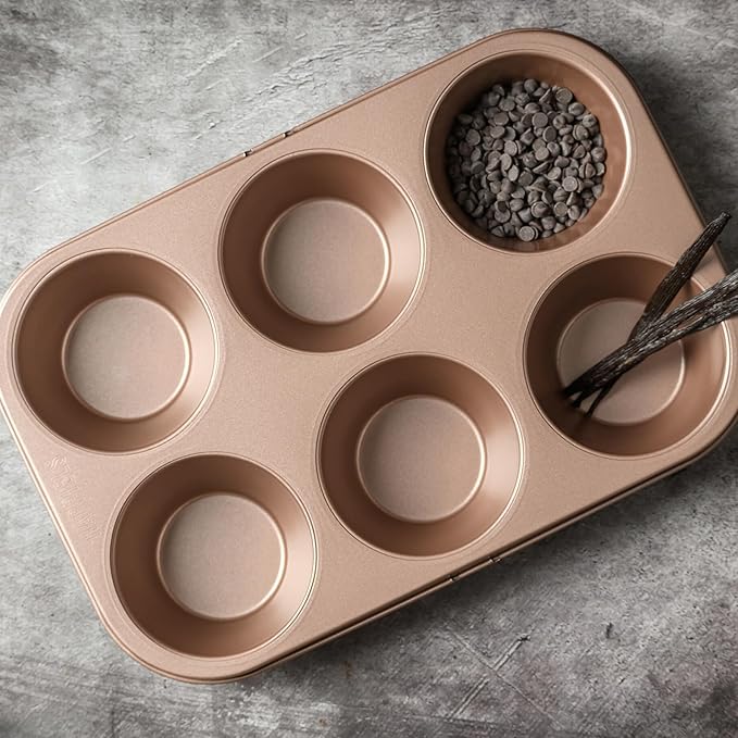 HAPPIELS Non Toxic Nonstick 6 Cup Jumbo Muffin Pan | Large Cupcake Tin for Oven | Nontoxic Muffin Tins Big Size | PFOA Free Cupcakes Tray