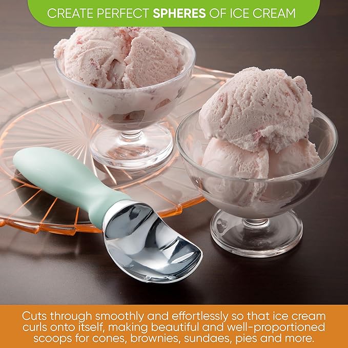 Spring Chef Heavy Duty Metal Ice Cream Scoop - Dishwasher Safe Ice Cream Scooper - Commercial Icecream Scoop Spade - Professional Kitchen Gadgets for Gelato, Melon, Sundae - Cookie Spoon - Mint