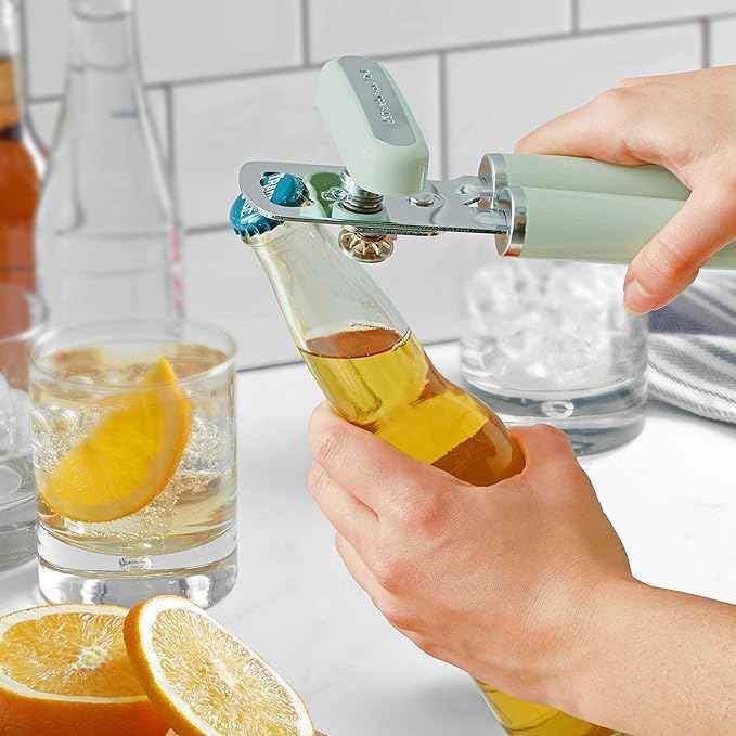 KitchenAid Classic Multifunction Can Opener and Bottle Opener Easy to Use, Razor Sharp Stainless Steel Cutting Wheel, Soft Ergonomic Handles, Pistachio