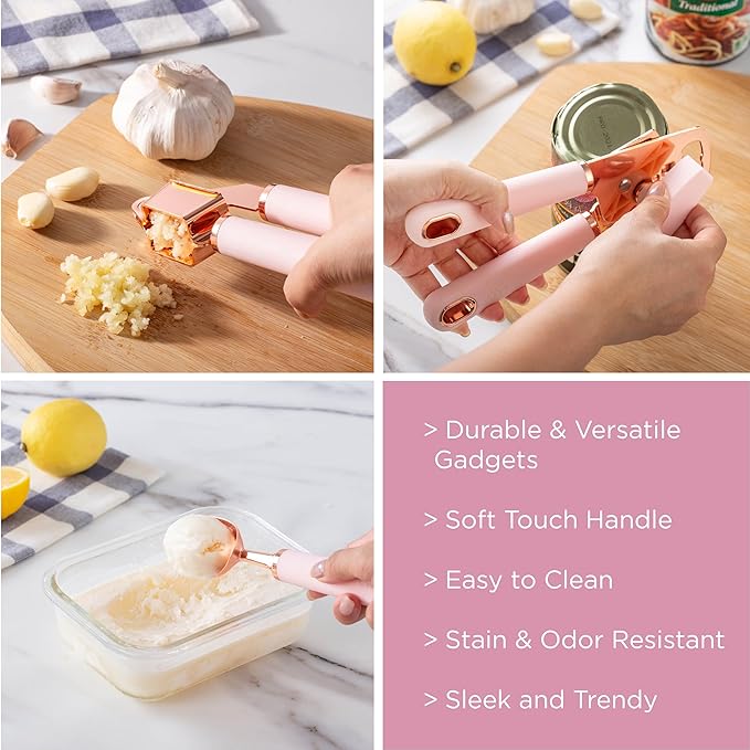 COOK WITH COLOR Kitchen Gadget Set Copper Plated Stainless Steel Utensils with Soft Touch Handles, Copper Pink, 7 Pieces