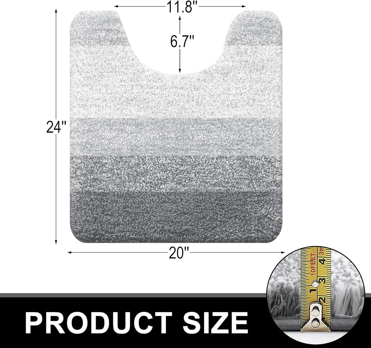OLANLY Luxury Toilet Rugs U-Shaped 24x20, Extra Soft and Absorbent Microfiber Bathroom Rugs, Non-Slip Plush Shaggy Bath Mat, Machine Wash Dry, Contour Bathroom Mats for Toilet Base, Light Grey