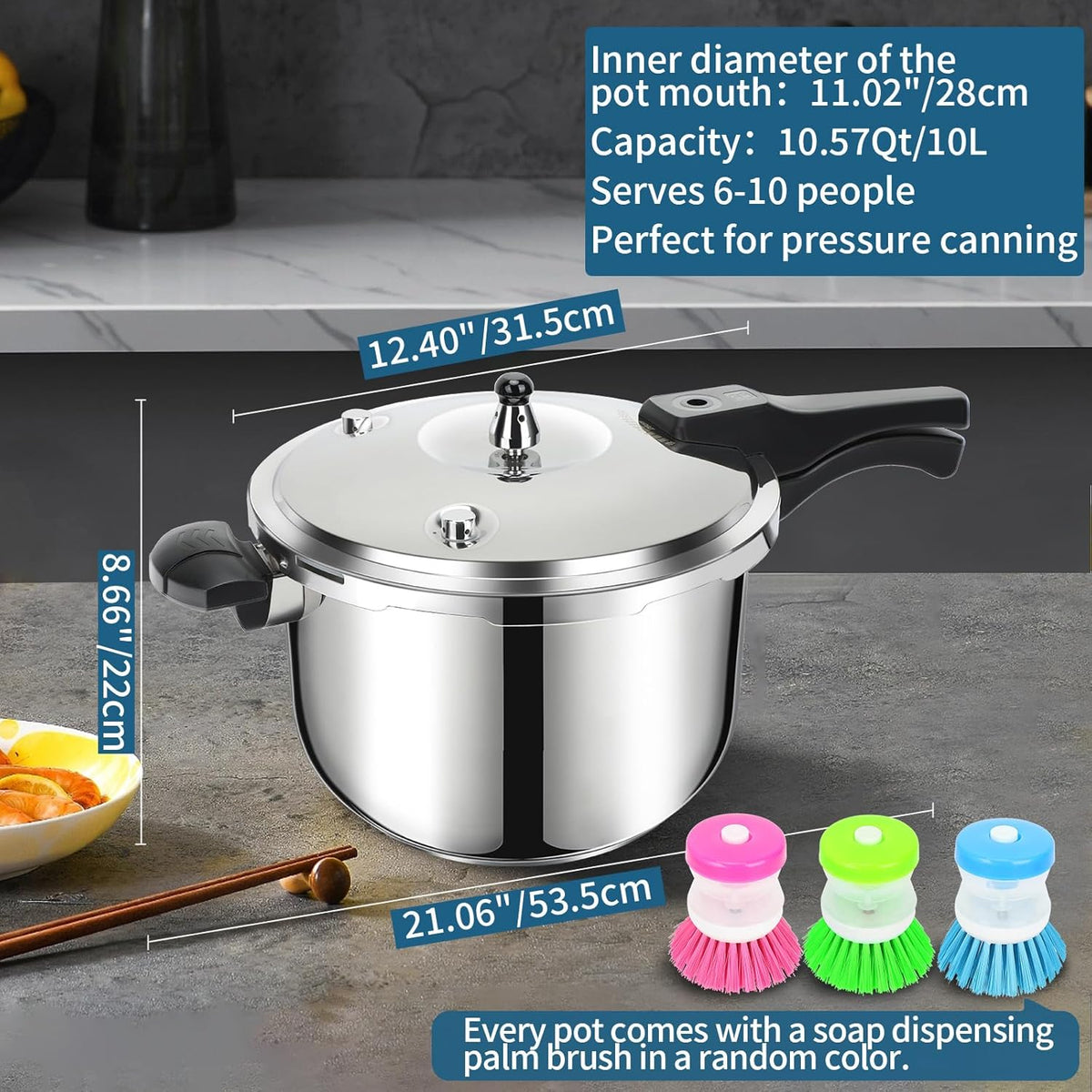 Stainless Steel Pressure Cooker 10 Quart, Induction Stove Top Pressure Cooker with Pressure Indicator Safeguard Devices, Compatible with Gas & Induction Cooker
