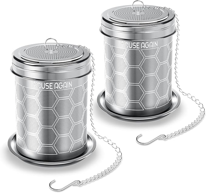 House Again 2 Pack Tea Strainers for Loose Tea, Extra Fine Mesh Tea Infuser, 304 Stainless Steel with Chain Hook, Loose Leaf Tea Steeper for Brew Tea Spices & Seasonings, Geometric Design