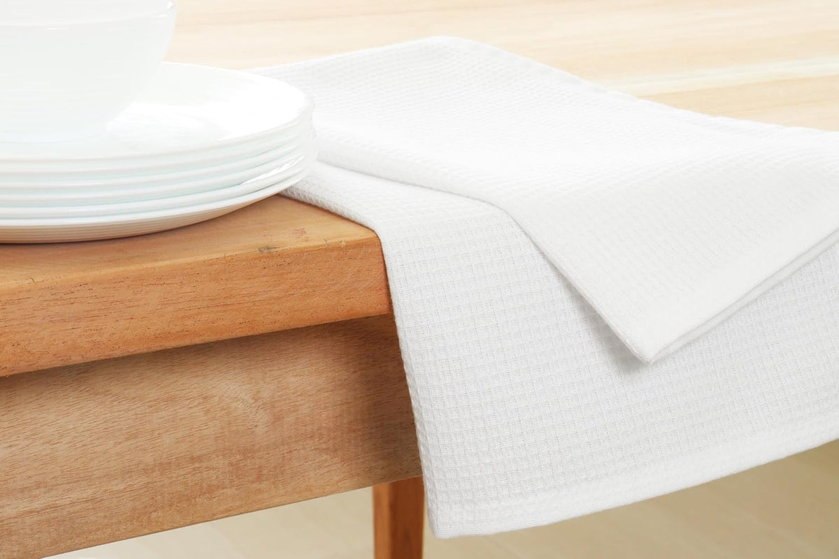 PurpleEssences Waffle Weave Kitchen Towel, 100% Cotton - 15 x 25 Inches, with Hanging Loop Ultra Soft Absorbent Quick Drying Dish Cloth, Tea and Hand Towels, 6 Pack - Spring Summer - White