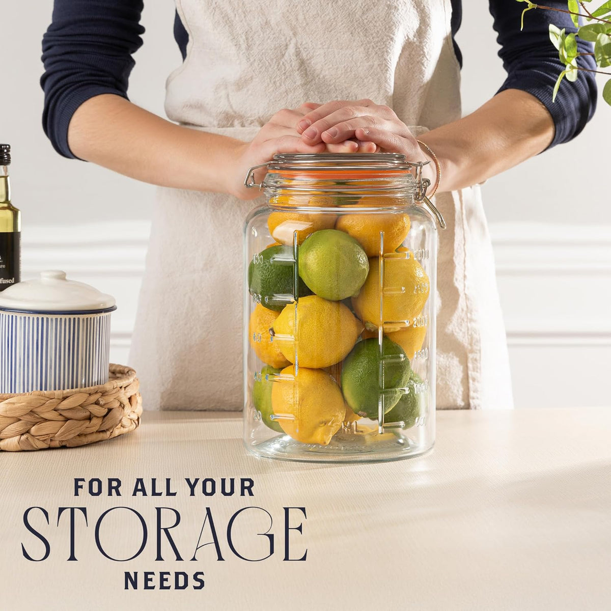 kitchentoolz 1 Gallon Glass Mason Storage Jars with Airtight Lids & Measurment Marks, Super Wide Mouth Canning Jars with Large Capacity for Pickles & Overnight Oats - 1 Pack
