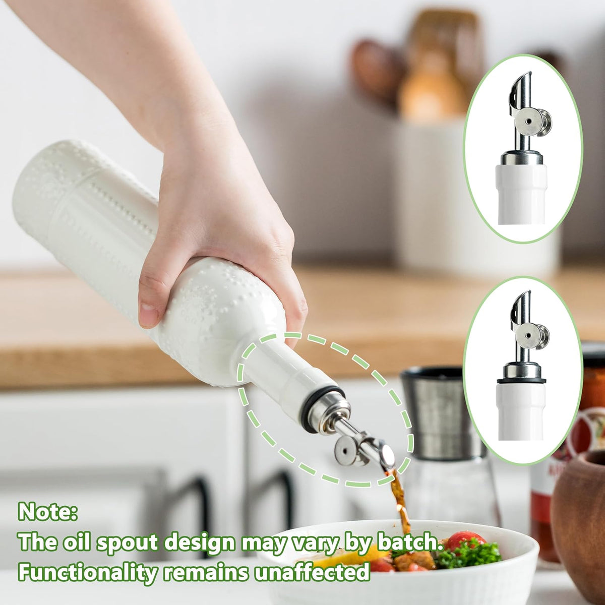 LYEOBOH Olive Oil Dispenser Bottle with Spout, 17 OZ Oil Dispenser for Kitchen, Ceramic Dispensing Bottles for Kitchen, Cooking, Gravity Spout, Housewarming Gift
