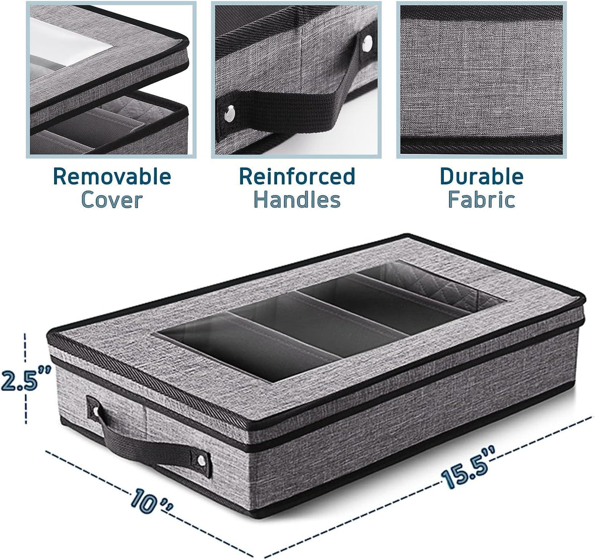 Flatware & Utensil Storage, Durable Silverware Storage Box with Padded Dividers, 5 Compartment Flatware Storage Case, Silverware Case with Handles, Protects and Organizes Cutlery, Grey