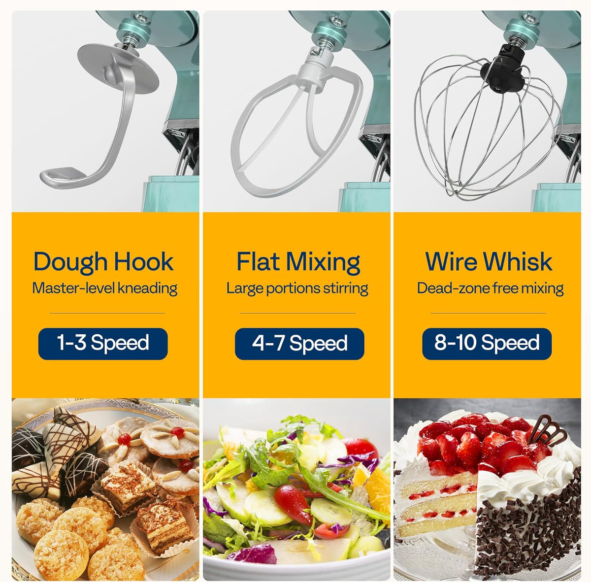 VIVOHOME 6 in 1 Multifunctional Stand Mixer with 8.5 Quart Stainless Steel Bowl, 660W 10 Speed Tilt-Head Meat Grinder, Juice Blender, Vegetable Slicer, Pasta and Cookie Maker, Blue