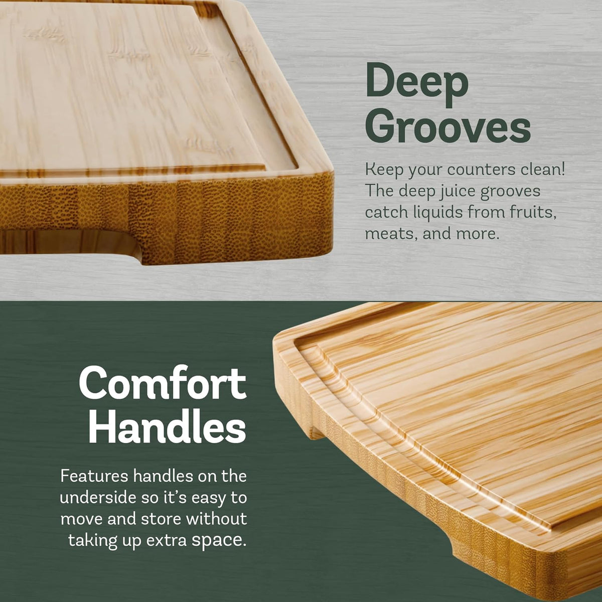 Wood Cutting Board - 4 Piece Bamboo Cutting Board Set, Wooden Cutting Boards for Kitchen with Deep Juice Groove, Side Handles - Chopping Boards for Meat, Vegetables, Charcuterie - Kitchen Gift Set