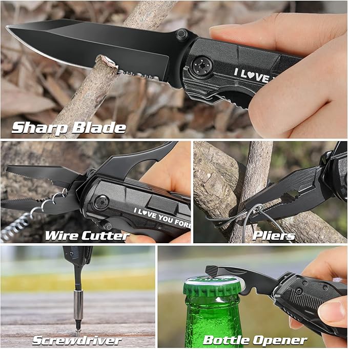 Gifts for Boyfriend Husband,Multitool Pocket Knife "I LOVE YOU",Anniversary Birthday Christmas Valentines Day Gifts for Him,Unique Camping Hunting Cycling Gift Ideas for Men