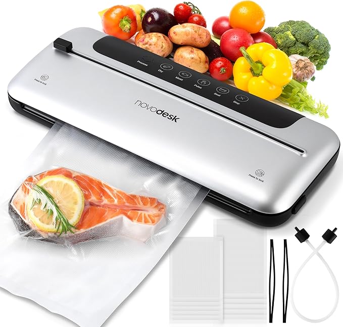 75KPa 6-in-1 Automatic Vacuum Sealer Machine | Digital Food Saver with Pulse Function | Dry & Moist Food Modes | Includes 12 Vacuum Bags, External Sliding Blade & External VAC for Jars/Containers