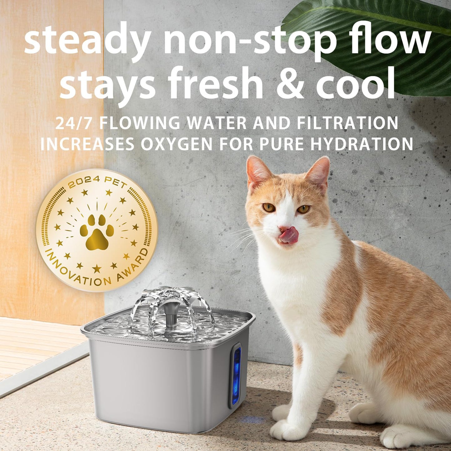 Veken Innovation Award Winner Stainless Steel Cat Water Fountain, 108oz