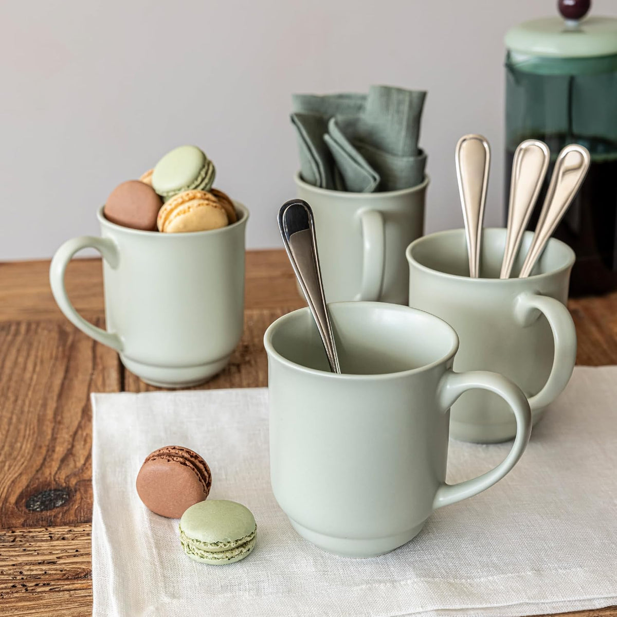 over&back Rim Stoneware Coffee Mugs - 4-Piece Mug Set - Enjoy the Perfect Cup of Coffee, Tea, Latte, and More - Semi-Matte Sage - 16oz