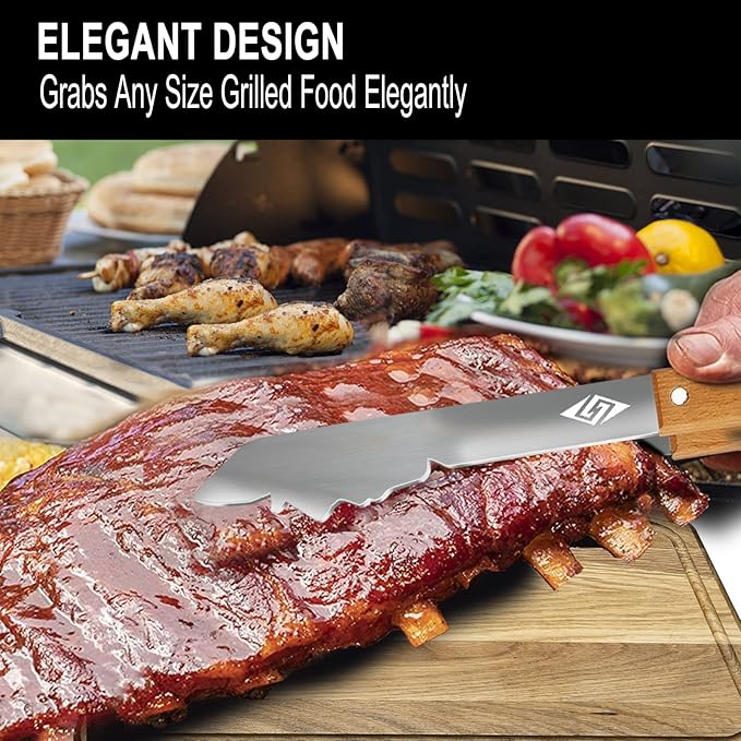 Heavy Duty BBQ Grill Tongs for Outdoor Grill，17 Inch Long Grill Tool, Metal Barbecue Utensil, Wooden Handle, Fun barbecue Tongs for Gas and Charcoal Grilling