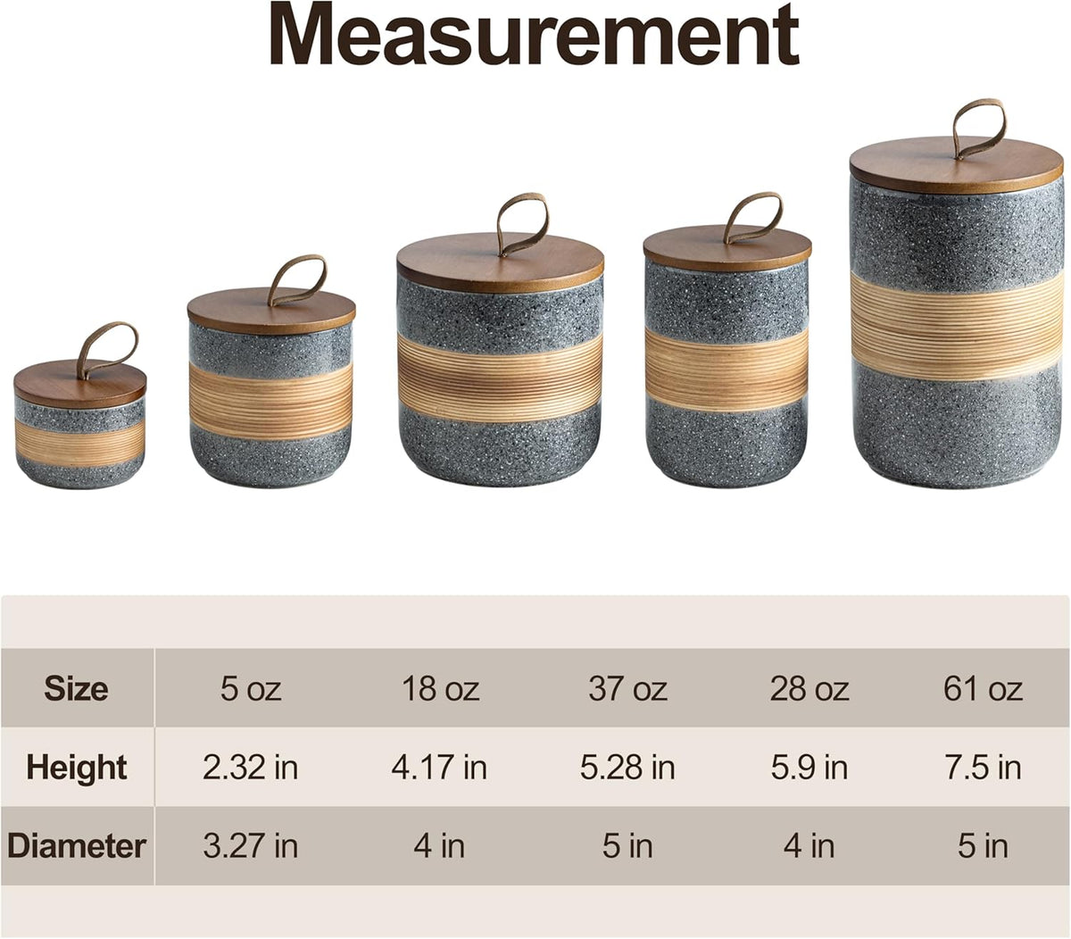 Ceramic Jar with Lid Airtight, Coffee Container Kitchen Food Storage Jars for Spice Sugar Tea Bag, Stackable Decorative Jars for Countertop, Grey & 18oz