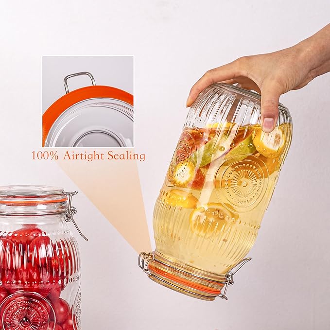 Amzcku Wide Mouth Vintage Mason Jars with Airtight Lid 64oz 2 Quart, Canister Quart Jars for Kitchen Storage - for Coffee, Sugar, Beans 3 Pack