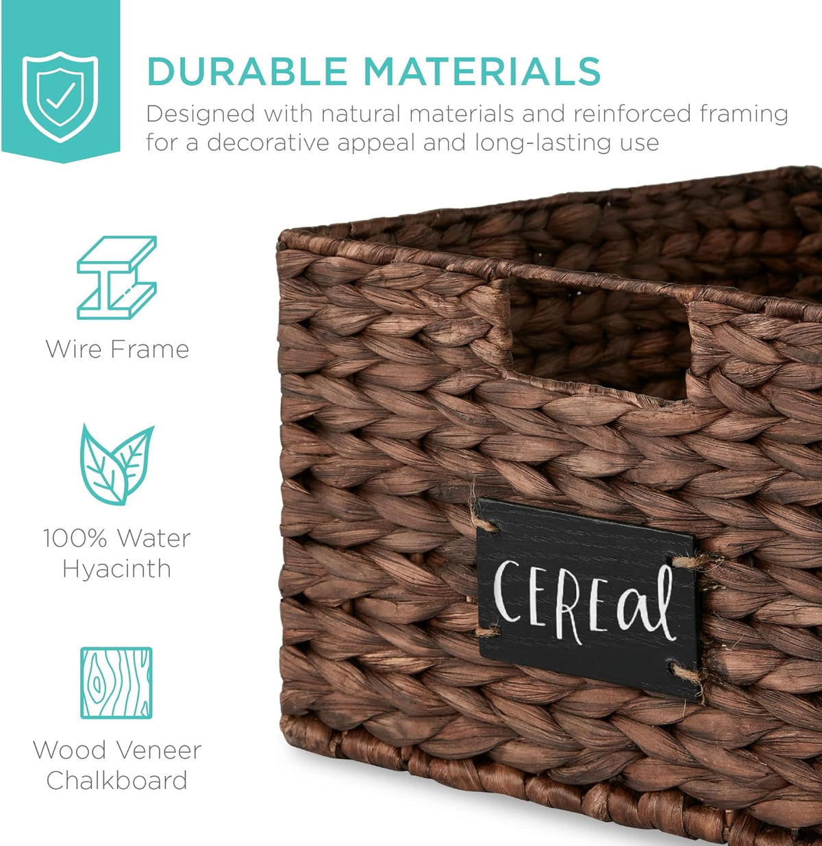 Best Choice Products Pantry Baskets Set of 2 16x12in Water Hyacinth Storage Baskets, Woven Wicker Organizers with handles w/Chalkboard Label Chalk Marker - Brown