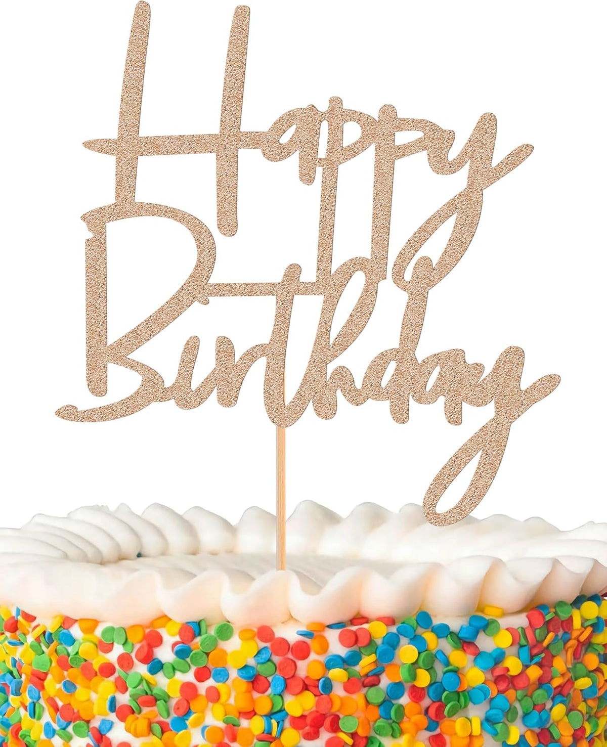 Happy Birthday Cake Topper - Glitter Rose Gold Birthday Cake Top Decorations (Rose Gold)