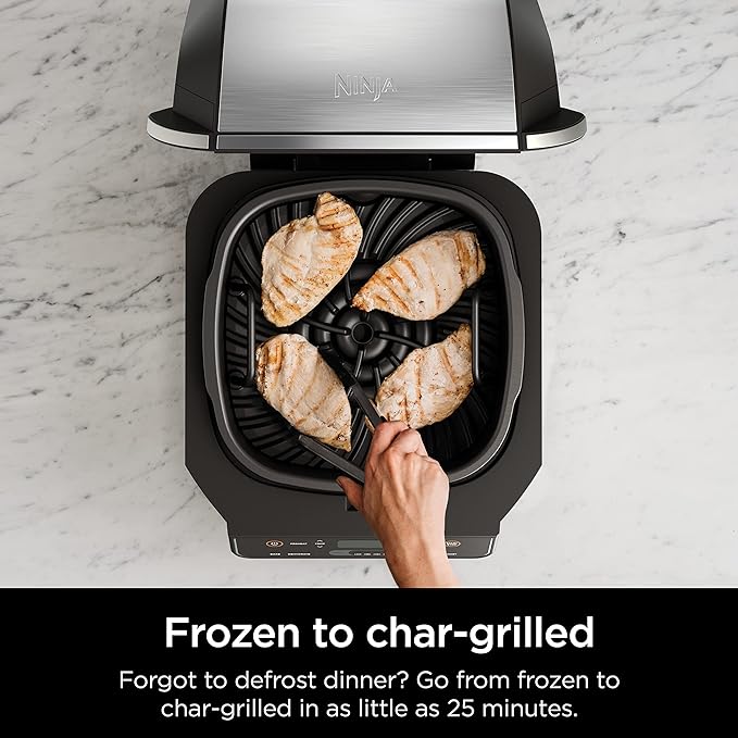 Ninja EG201 Foodi 6-in-1 Indoor Grill with Air Fry, Roast, Bake, Broil, & Dehydrate, 2nd Generation, Dishwasher Safe, Black/Silver