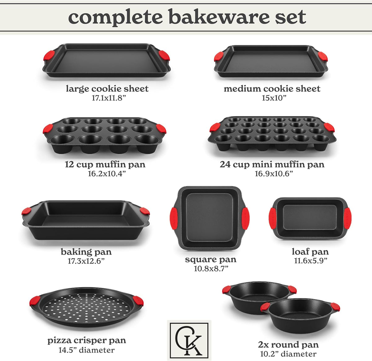 Country Kitchen Nonstick Stackable Bakeware Set - Heavy Duty, Durable, Easy Release Baking Set, Red, 10 Pcs
