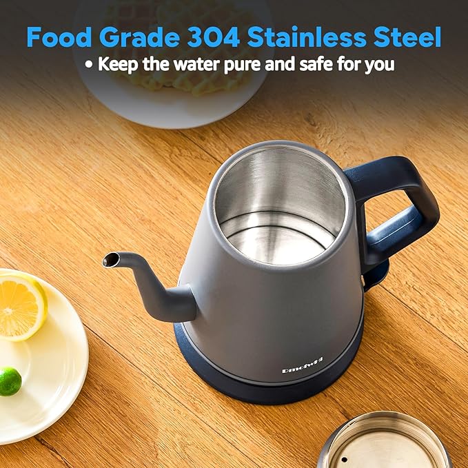 DmofwHi Gooseneck Electric Kettle(1.0L),1000W Electric Tea Kettle of 304 Stainless Steel,Auto Shut off,Water Kettle for Coffee and Tea-Grey