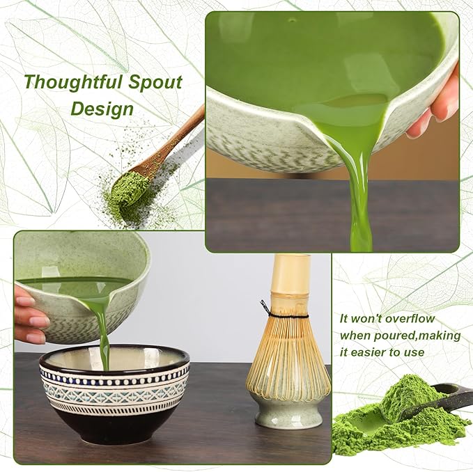 Matcha Whisk Set,7 Pcs Ceramic Set Includes Matcha Bowl,Matcha Whisk and Holder, Bamboo Scoop, Scoop Rest, Sifter and Tea Towel, Perfect Kit for Matcha lovers