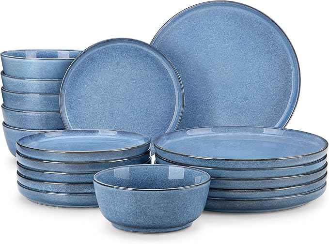 vancasso ANYA 18 Pieces Plates and Bowls Set, Blue Dinnerware Sets, Reactive Glaze Dishes Set for 6, Ceramic Dishware Sets Kitchen Dinner Set, Microwave & Dishwasher Safe