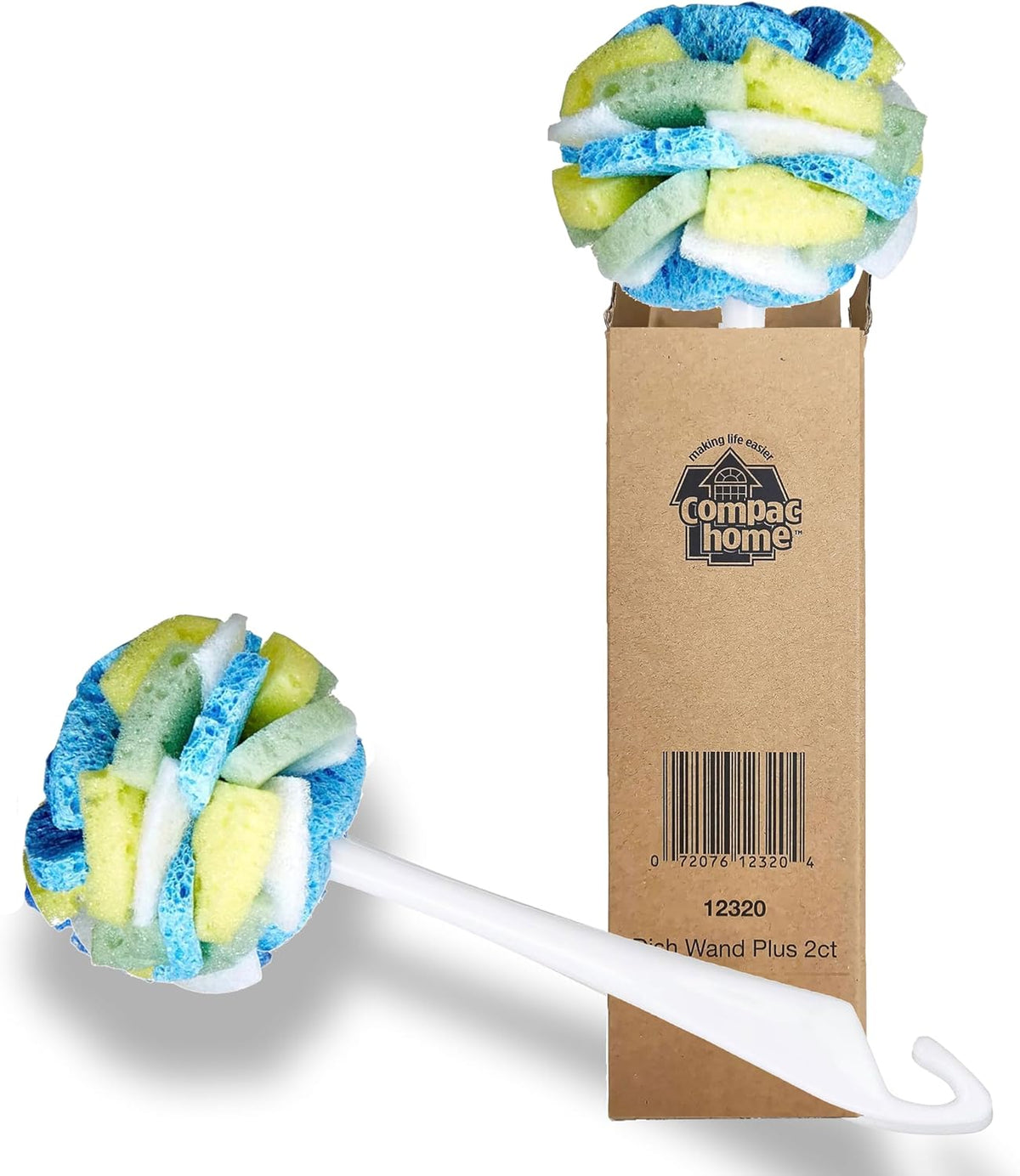 Compac Home Dish Wand Plus Cello, Foam & Scour Sponge Petals Brush and Clean Dishes, Pots, Bottles, & Glassware, 2 Count