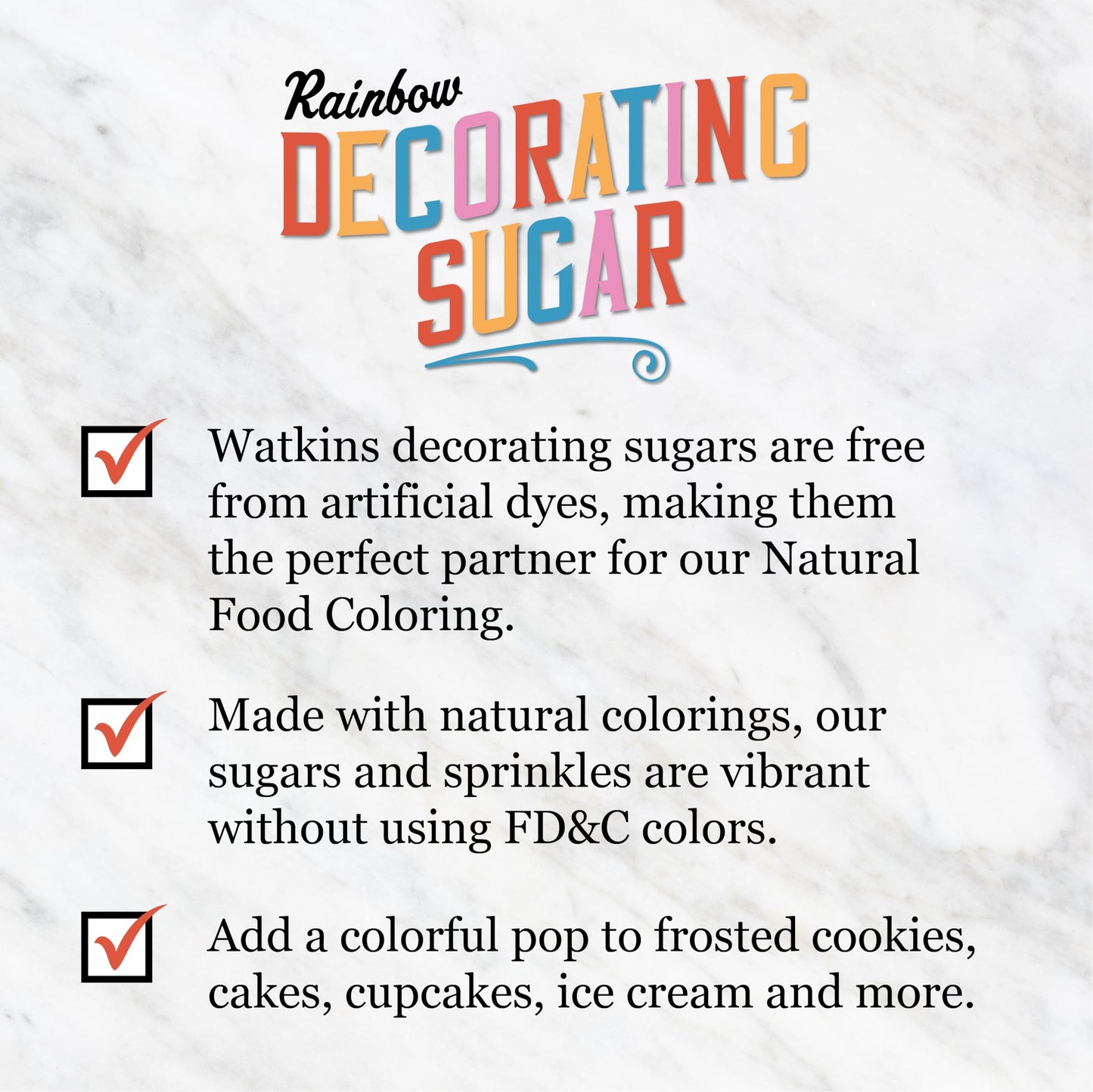 Watkins Rainbow Decorating Sugar (No Artificial Dyes), Non-GMO, Kosher, 4.6 Ounce, 1-Pack