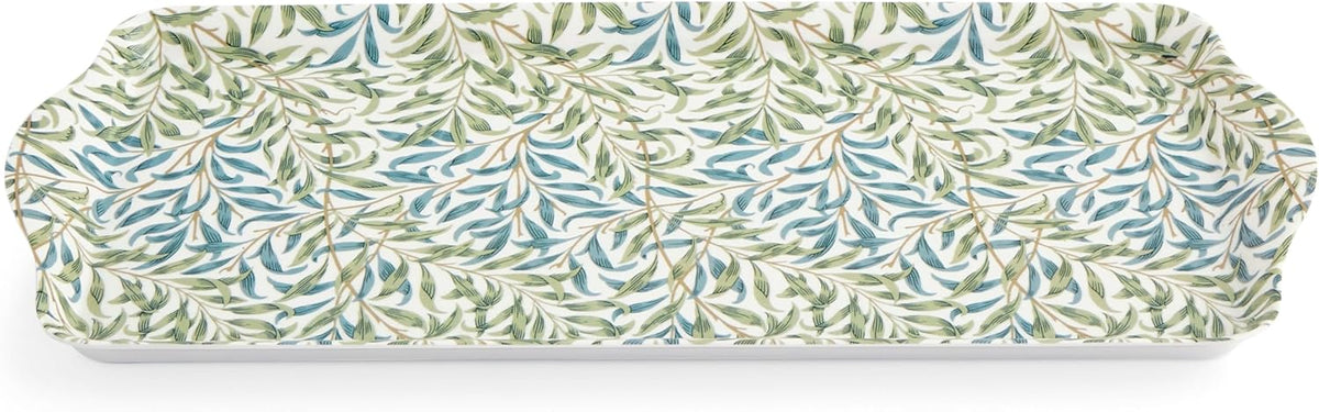 Pimpernel Morris & Co Willow Bough Sandwich Tray - Soft Sage Melamine Serving Tray for Tea Time, Light Snacks, TV Lunches - Easy-Clean Surface & Dishwasher Safe - 15 x 6 Inch, Ideal Housewarming Gift