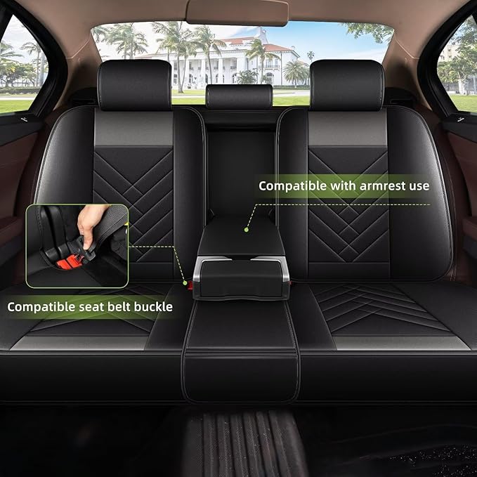 AOMSAZTO Car Seat Covers Full Set Fit for Ford Escape 2001-2025 2026 Faux Leather Waterproof Seat Covers Automotive Seat Cushion Protector(5 Seats, Black&Grey)