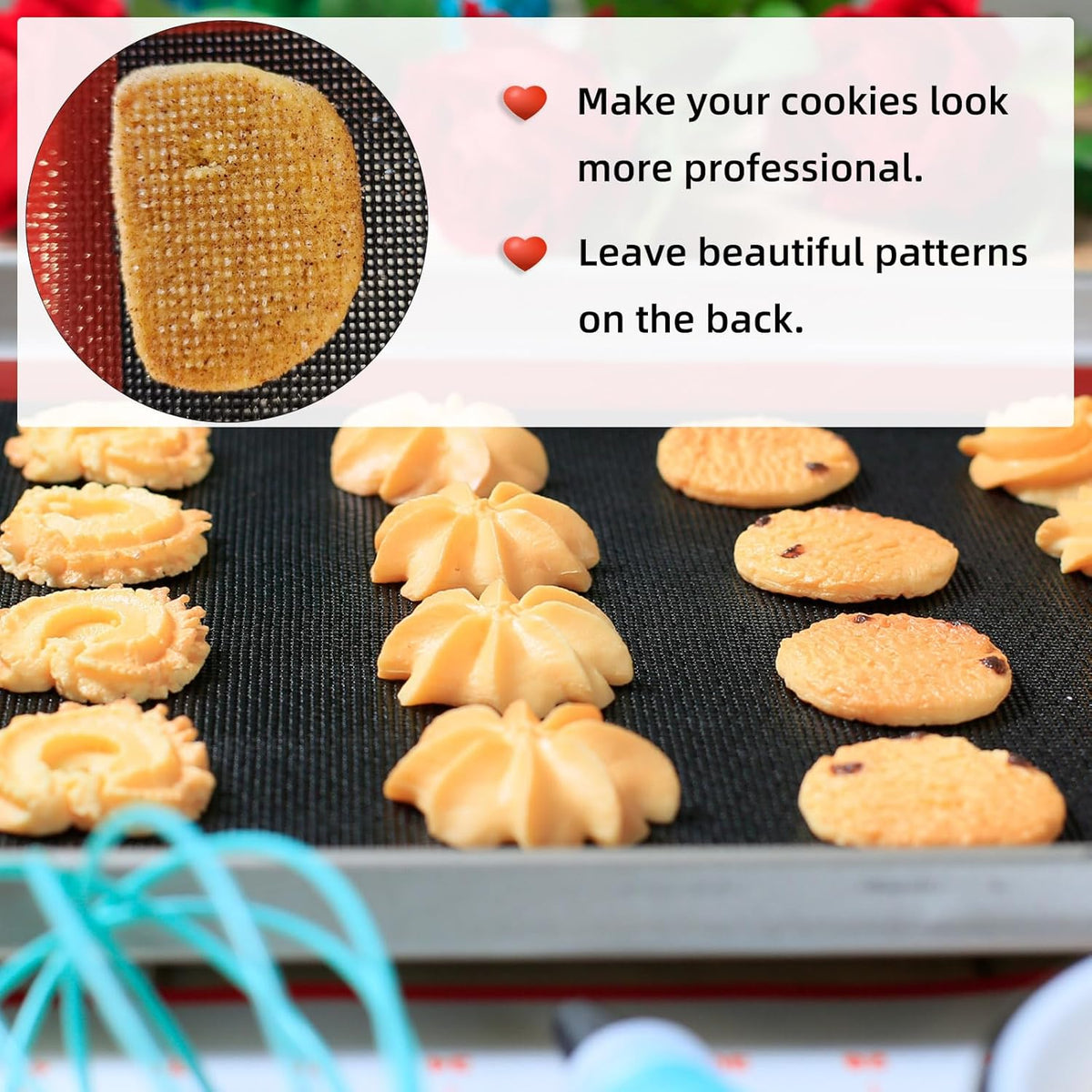 Silicone Baking Mat with Microperforated, 2 PCS Perforated Baking Mats/Oven Liners for 13" x 18" Half Sheet Pan, Reusable Air Mesh Silicone Mat for Cookie/Eclair/Bread/Pizza/Pastry