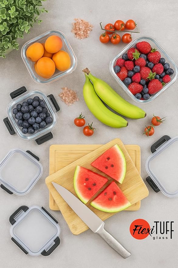 24pcs Set Food Storage Containers (12 Airtight & 12 Lids) | Glass Meal Prep Containers | Lunch Box | BPA Free, Leakproof Lids, Dishwasher, Microwave & Freezer Safe for Kitchen