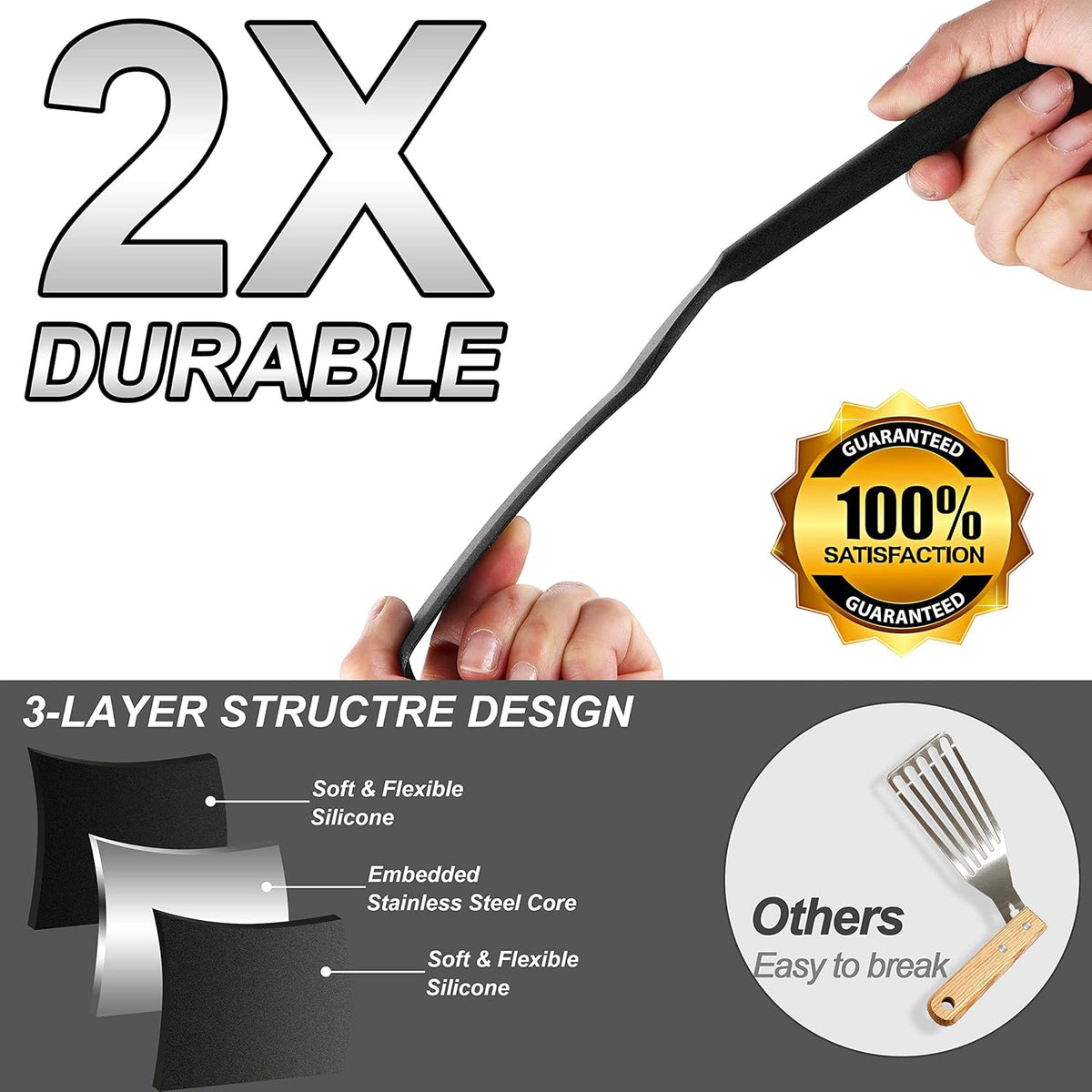 Anaeat Silicone Thin Spatula Set of 2 - Mini Brownie Serving Spatulas - Non Stick Spurtle Turner for Easy Cooking Eggs, Omelet, Pancake, Burgers, Pizza, Steak, Crepes, Heat Resistant & BPA Free