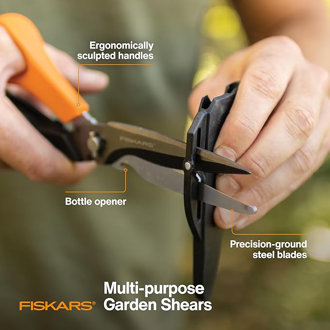 Fiskars Garden Scissors, 7-in-1 Garden Shears Multi-Tool with Sheath, Great for Plant Trimming, Cutting Nursery Pots, Bags, and Wire