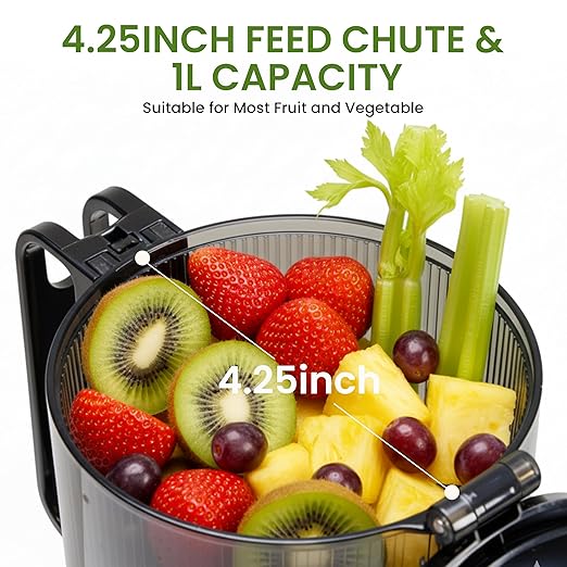 Simple Deluxe Cold Press Juicer, Slow Masticating Juicer Machines with Wide Feed Chute, Fits Whole Fruits and Vegetables, High Juice Yield, BPA Free, Easy to Clean, Silver