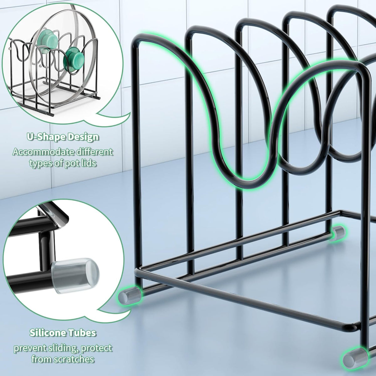 Pot Lid Organizer Rack,1.6in Wide Cutting Board Organizer for Pan Lids,Baking Sheets,Cookie Sheets, with 4 Slots,Cutting Board Holder Rack(1PC-Large)
