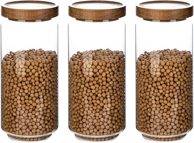 Glass Storage Jars with Acacia Wooden Lid Set of 3, 34 OZ High Borosilicate Glass Containers Kitchen Food Canisters s for Coffee Beans/Sugar/Tea/Nuts