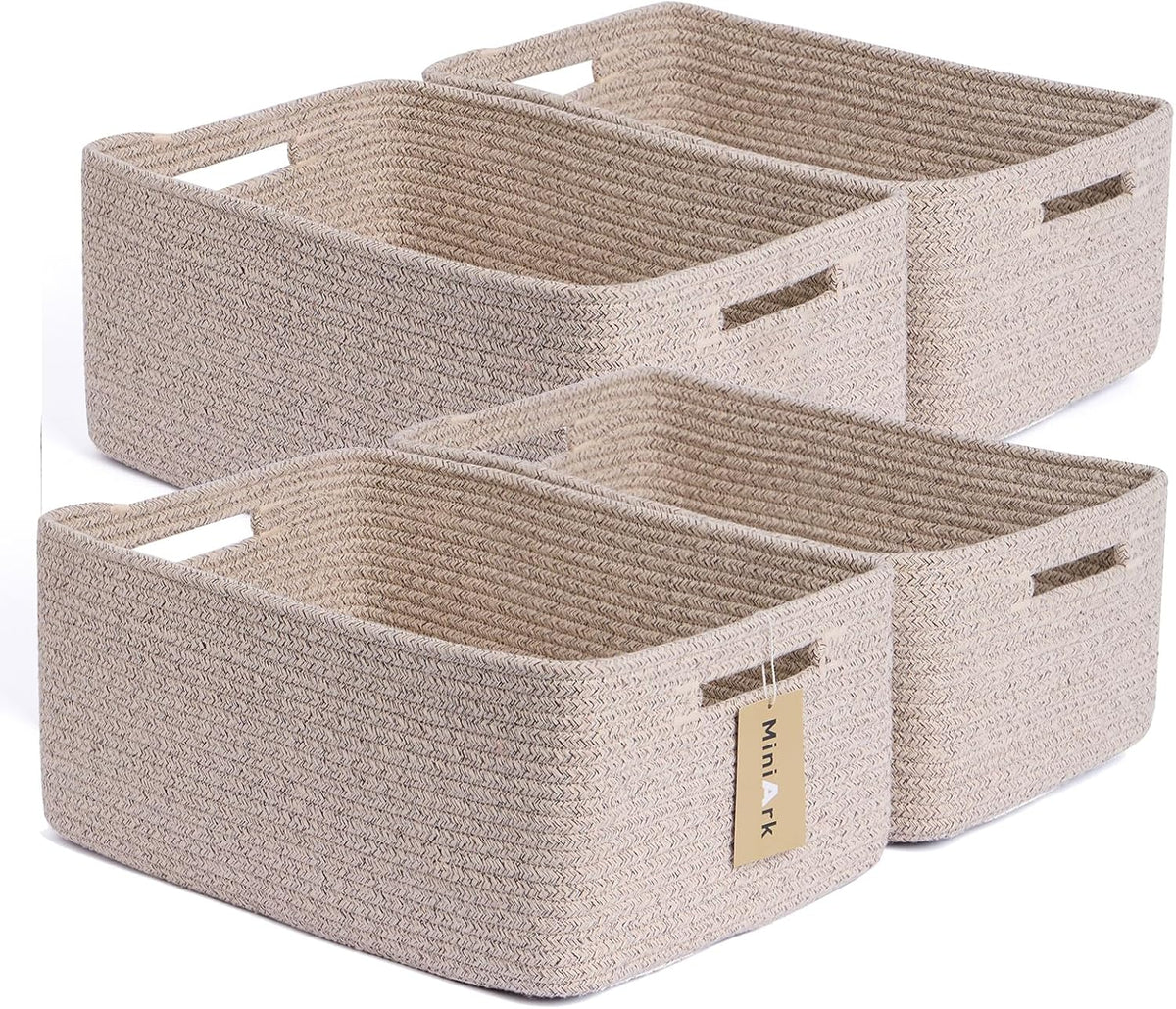 Large Storage Baskets for Organizing, Closet Shelf Baskets for Clothes Blanket Towels, Baby Nursery, Toy Bins Box, Woven Rope Baskets, 17 x 13 x 7.5”, 4 Packs Mixed Brown