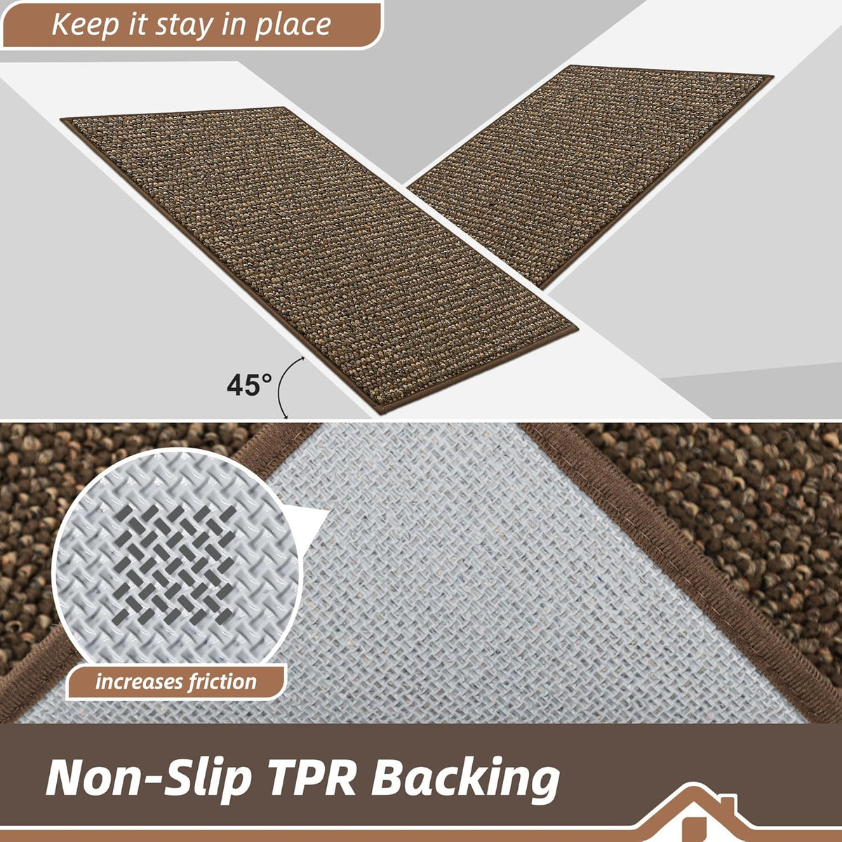 BEQHAUSE Kitchen Runner Rugs 24"x60", Non-Slip Kitchen Mats for Floor, Super Absorbent and Stain Resistant Kitchen Rug, Machine Washable Rugs for Kitchen, Hallway, Laundry & Sink, Brown