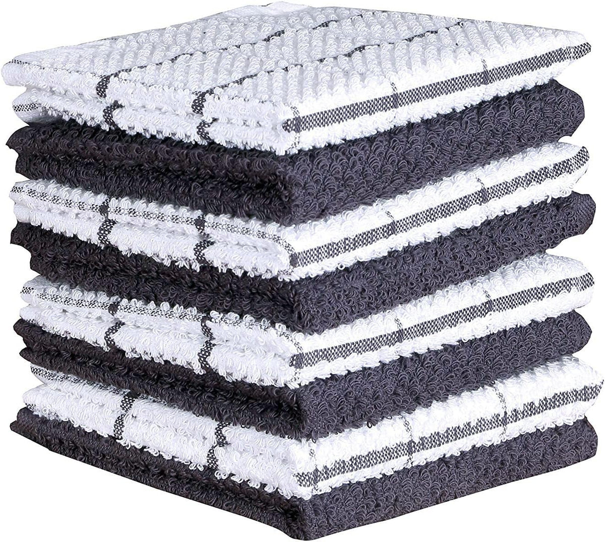 AMOUR INFINI Cotton Kitchen Dish Cloths Set of 8 – Highly Absorbent, Super Soft Premium Terry Cleaning Cloth (12"x12" Inch) Premium Dishcloths for Washing Dishes (Dark Grey)