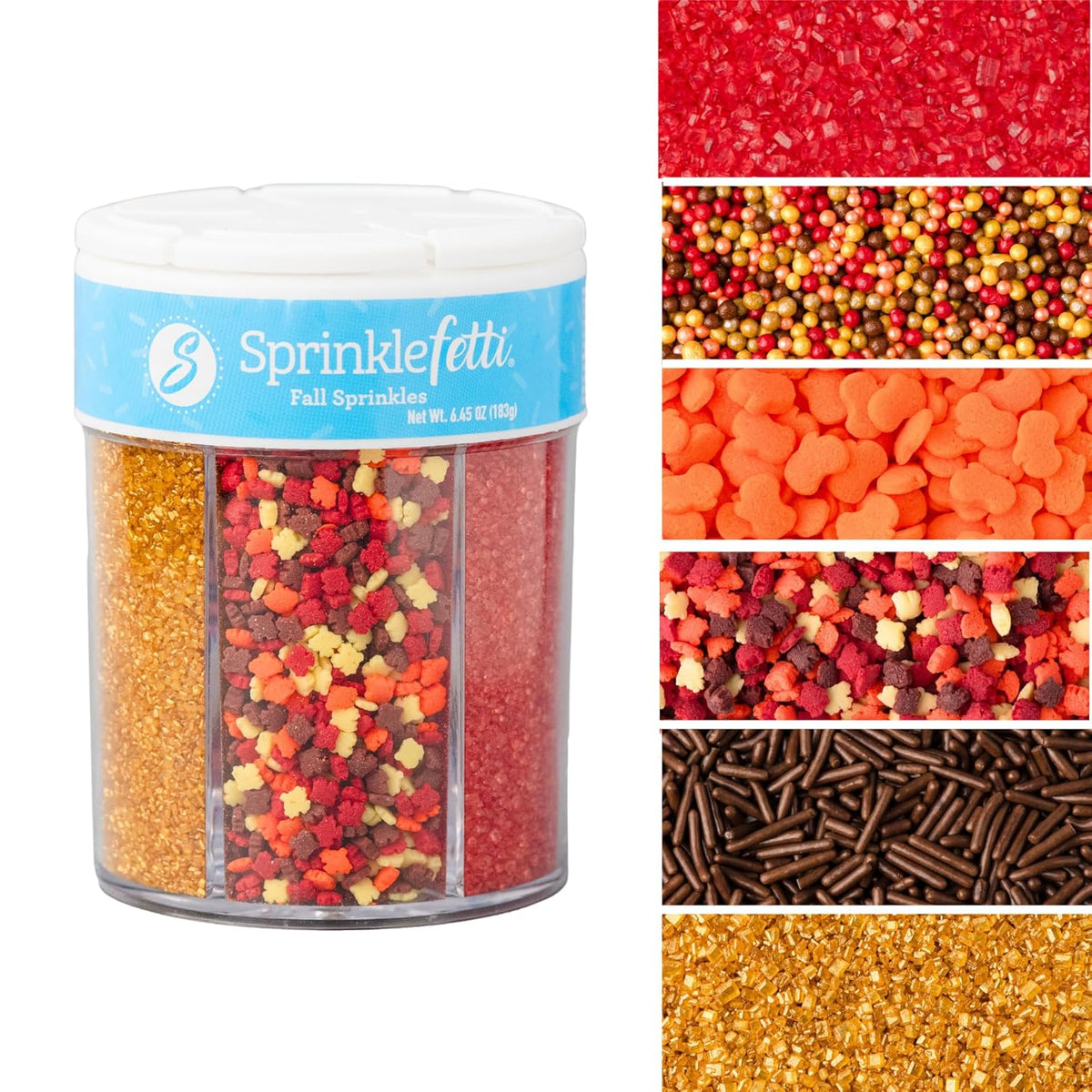 Sweets Indeed Sprinkles 6 Cell Edible Sprinkle Mix Jimmies Perfect for Cake Decorations Baking Ice Cream Cookies Cupcake Topper (Fall)