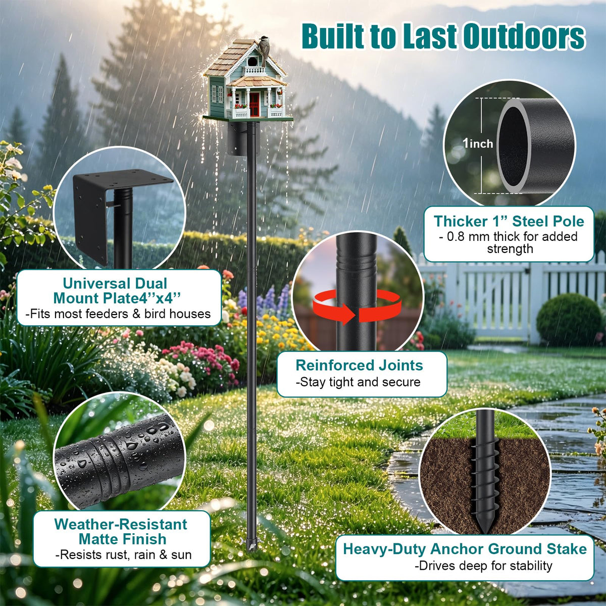 cogardenshower Heavy Duty Bird Feeder Pole - 88" Adjustable Bird House Stand Outdoor, Anti-Tip Auger & Stable Mount for Smart Camera Birdfeeder,Bluebird House, Bird Buddy, Birdfy