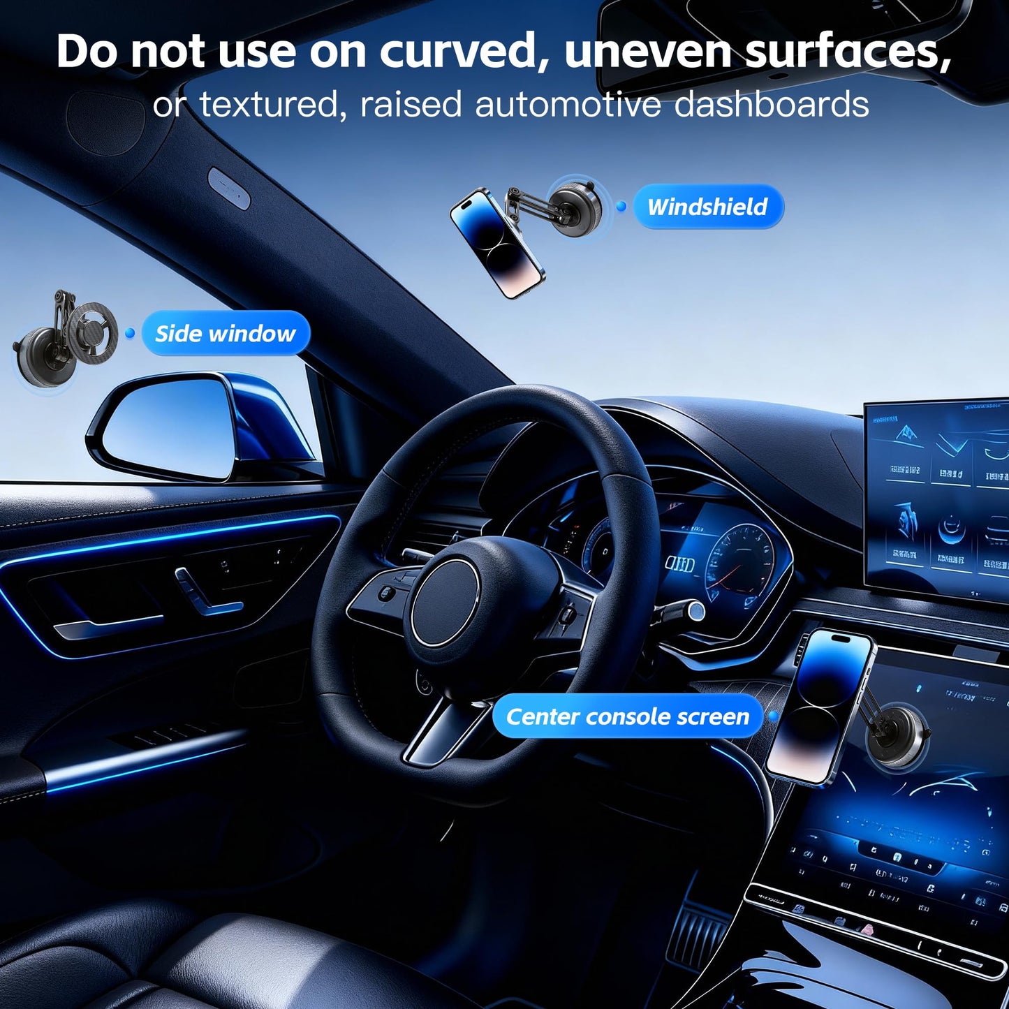 Car Phone Holder for Magsafe, Suction Car Phone Mount, 360° Adjustable