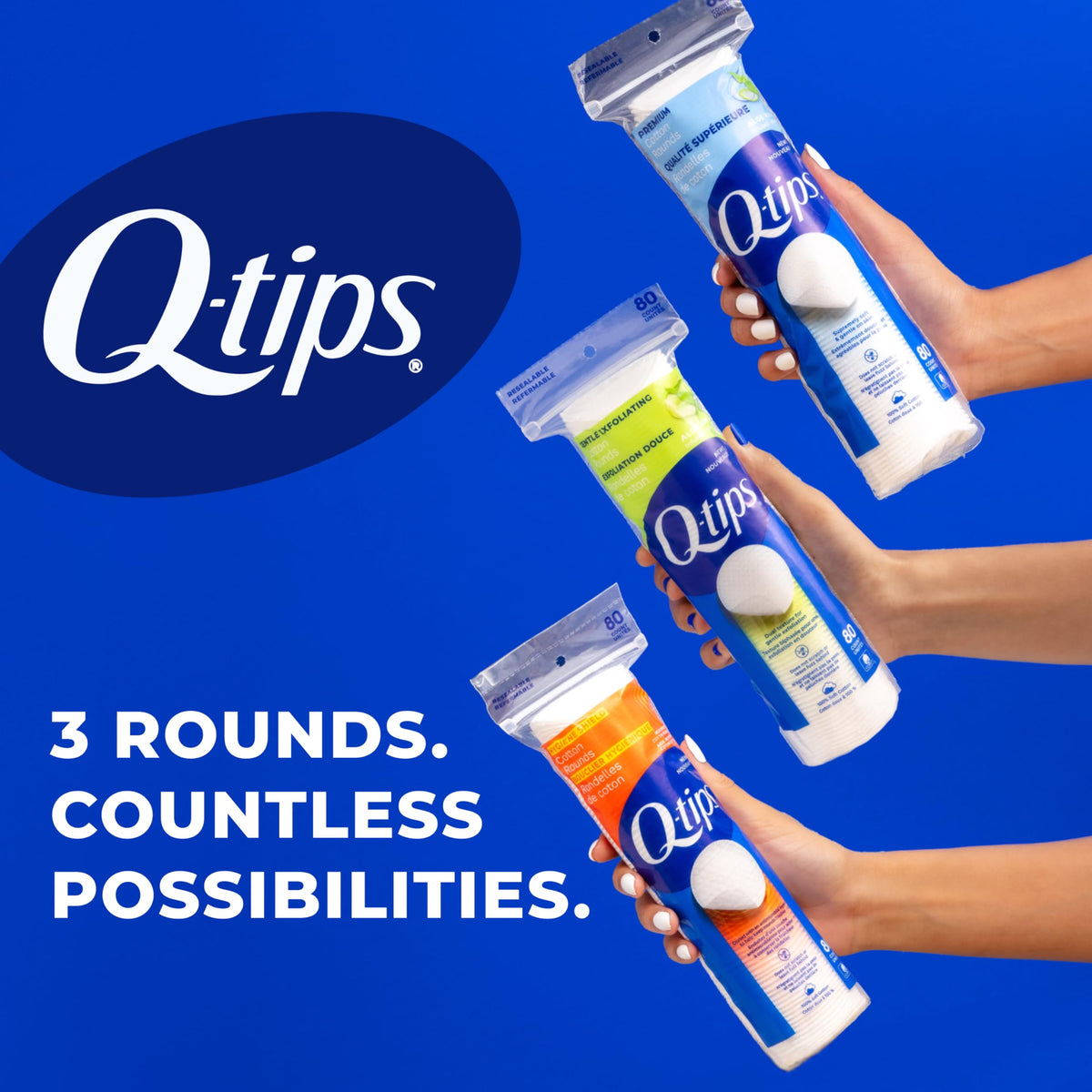 Q-Tips Premium Cotton Rounds for Face, 100% Cotton, Soft Lint Free Makeup Remover Pads, Cleansing Face Pads for Toner, Nail Polish Remover, Skin Care and Beauty Use, 80 Count Per Pack, 6 Pack